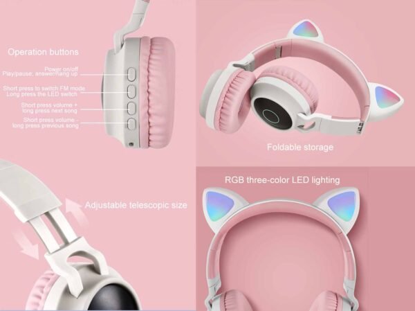 Bluetooth headset cartoon head mounted cat ears glow