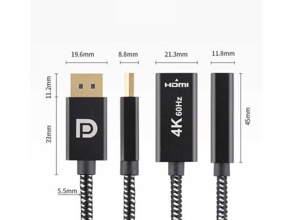 DisplayPort to HDMI male to female adapter cable(size)