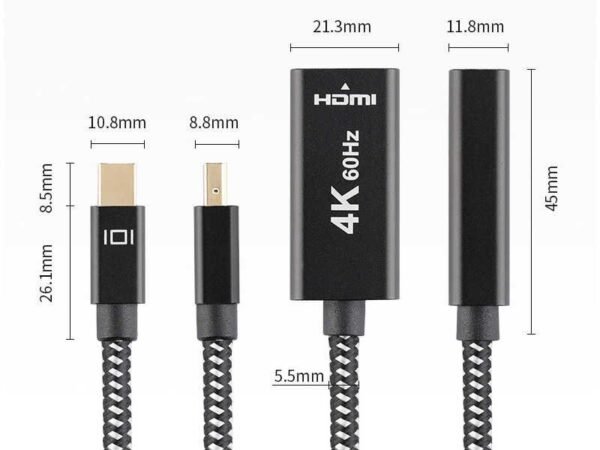 Mini DP to HDMI male to female adapter cable(size)