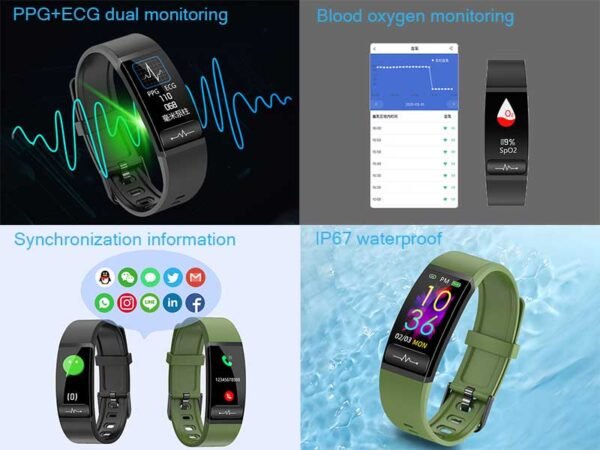 Smart-band-watch-Temperature-Heart-rate-Spo2-ECG--IP67(functions)